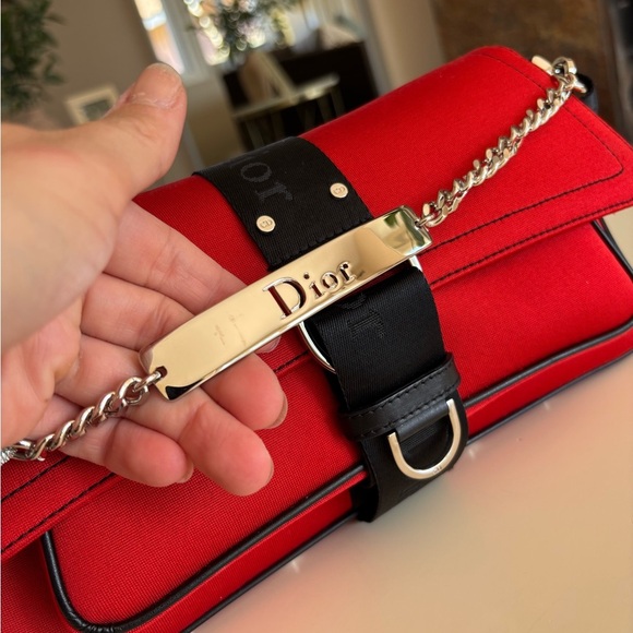 Vintage Rare CHRISTIAN DIOR Rouge Red Black Fabric Hardcore Shoulder Bag - Picture 16 of 16